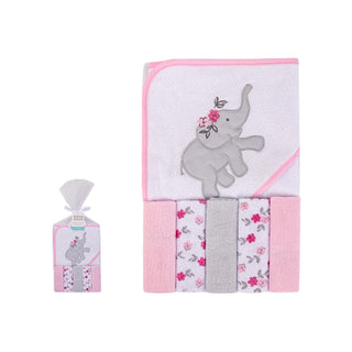 Hudson Baby 5pcs Hooded Towel & Washcloths (Knit Terry)