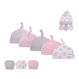 Buy cloud-mobile-pink Hudson Baby 5pcs Cap & 3pcs Scratch Mitten Set (0-6m)