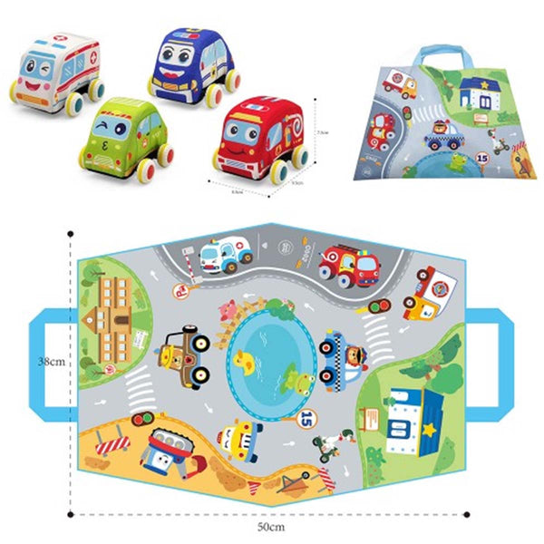 Lucky Baby Soft Pull Back Vehicle Set (4pcs + Storage bag) (Promo)