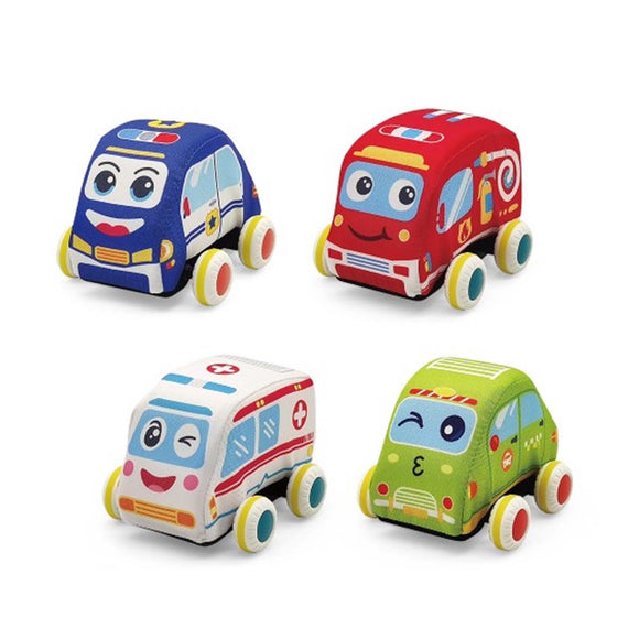 Lucky Baby Soft Pull Back Vehicle Set (4pcs + Storage bag)