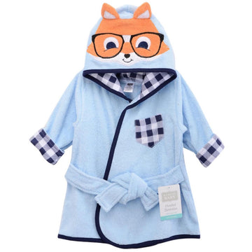 Hudson Baby Animal Face Hooded Bath Robe - Blue Fox - 0