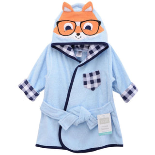 Hudson Baby Animal Face Hooded Bath Robe - Blue Fox