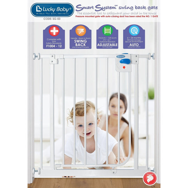 Lucky Baby SG03 Smart System Swing Back Steel Gate - White