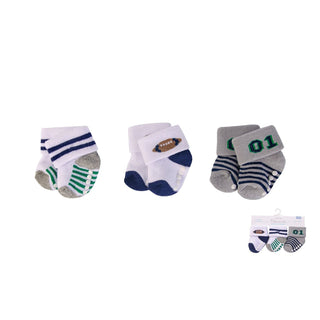 Hudson Baby 3pcs Terry Socks With Non-Skid (0-6M)