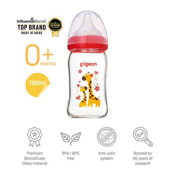 Pigeon SofTouch™ Wide Neck Glass Nursing Bottle Animal - Bee/ Giraffe (160/240ml) (Promo)