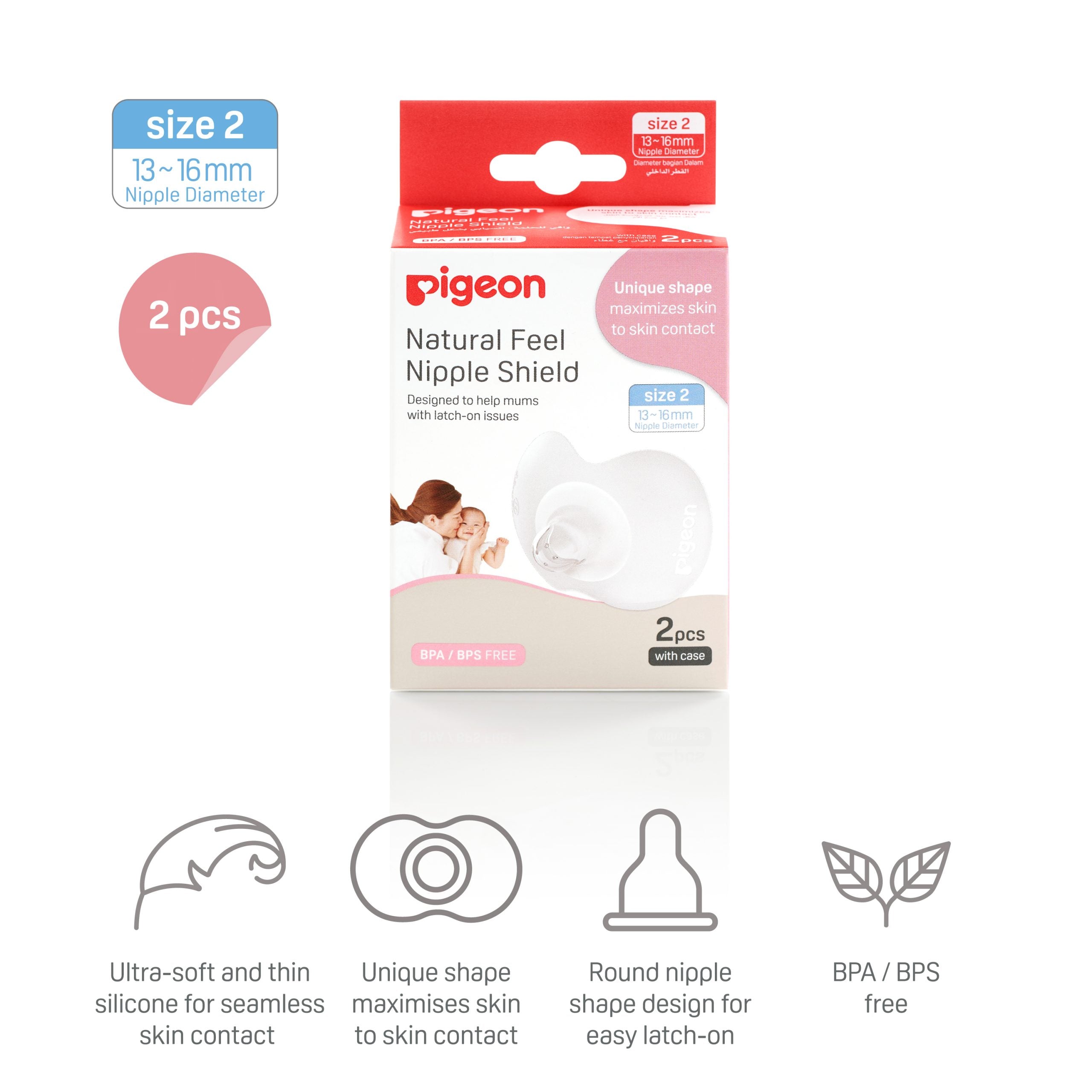 Pigeon Natural Feel Nipple Shield 2pcs (2 Sizes)(13-16mm(M)/16-20mm(L))