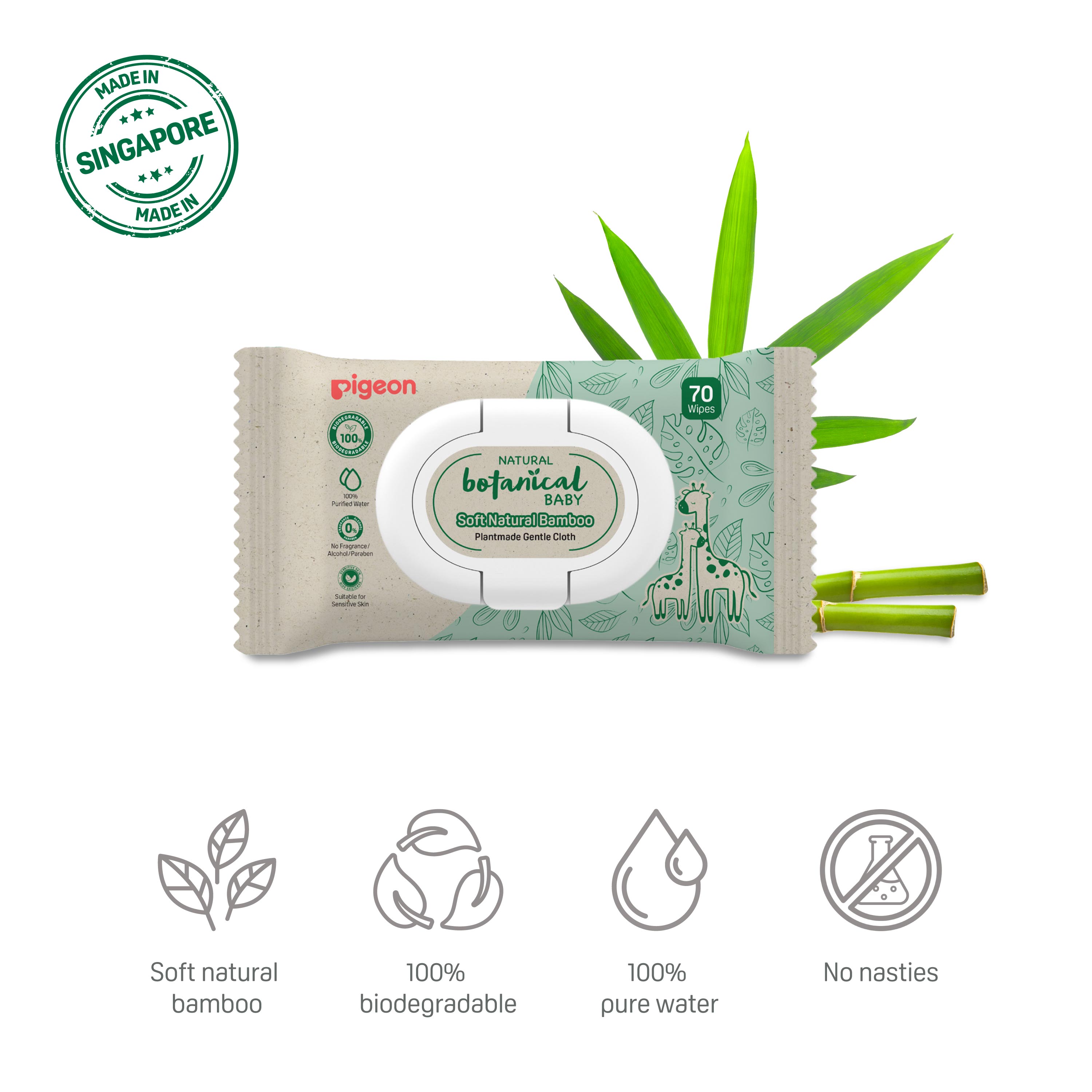 Pigeon Natural Botanical Plantmade Gentle Wipes (70 Sheets)