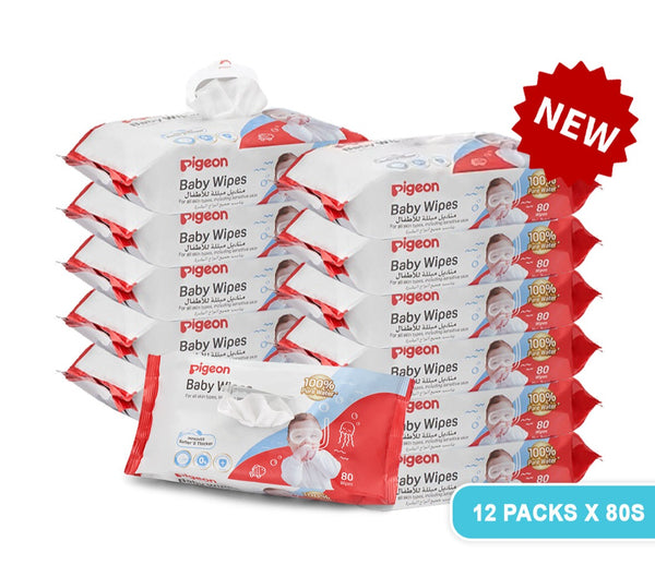 Pigeon Bundle of Wipes 100% Pure Water Baby Wipes (12 Packs) and  Hand and Mouth Wet Tissue (6 Packs) (Promo)
