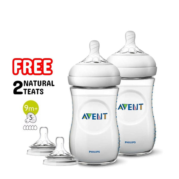 Philips Avent Natural Bottle 330ml - 2 Bottles with 2 Natural Grown Up Flow Teat (Promo)