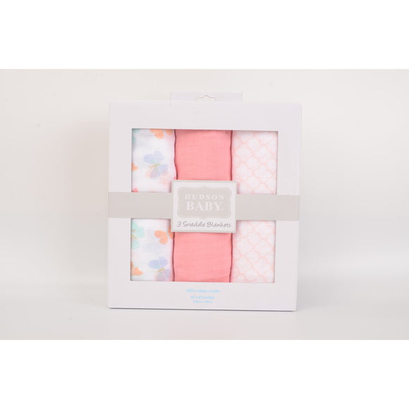 Hudson Baby 3pcs Muslin Swaddle Blanket Gift