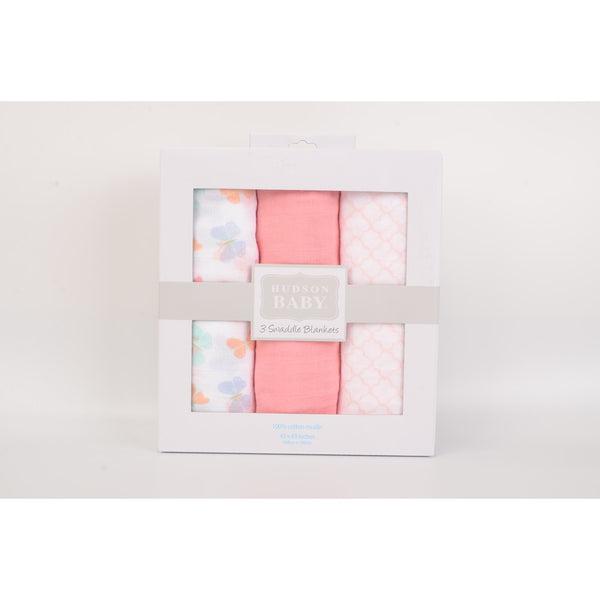 Hudson Baby 3pcs Muslin Swaddle Blanket Gift