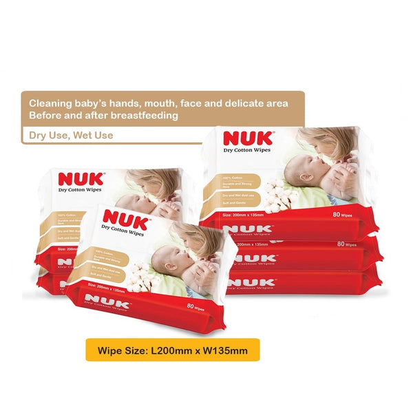 NUK Dry Cotton Baby Wipes (For dry and wet usage) (80s x 6packs)(Promo)