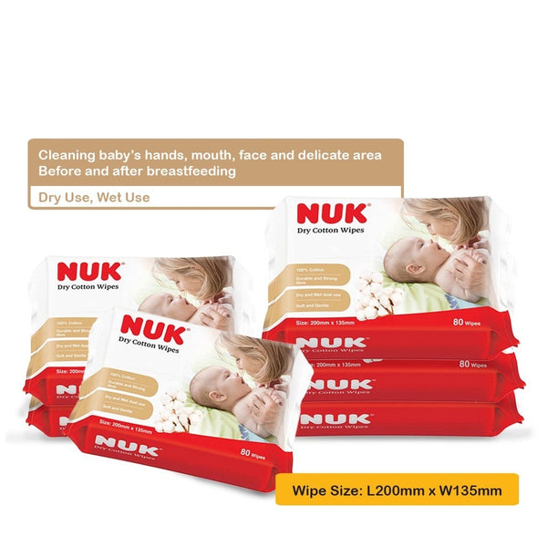 NUK Dry Cotton Baby Wipes (For dry and wet usage) (80s x 6packs)(Promo)