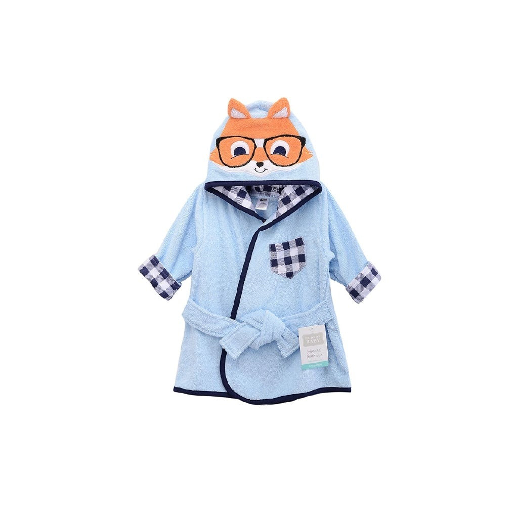 Hudson Baby Animal Face Hooded Bath Robe - Blue Fox | Baby Kingdom Pte Ltd