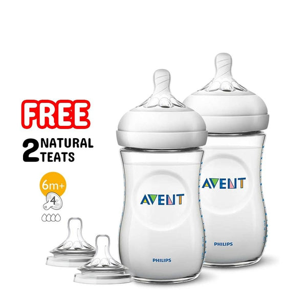 Philips Avent Natural Bottle 260ml Twin Pack with  2 Natural 4 Holes Teat