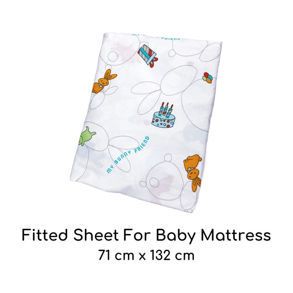 My Bunny Friend Fitted Sheet For Baby Mattress (Bunny Party) (71x132cm)