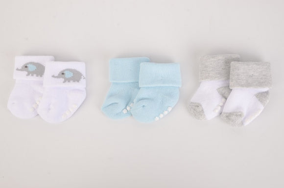 Hudson Baby 3pcs Terry Socks With Non-Skid (0-6M)