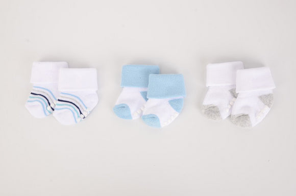 Hudson Baby 3pcs Terry Socks With Non-Skid (0-6M)