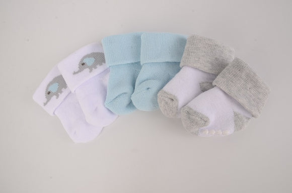 Hudson Baby 3pcs Terry Socks With Non-Skid (0-6M)