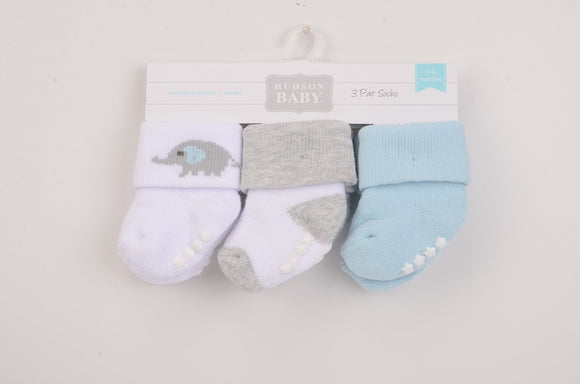 Hudson Baby 3pcs Terry Socks With Non-Skid (0-6M)