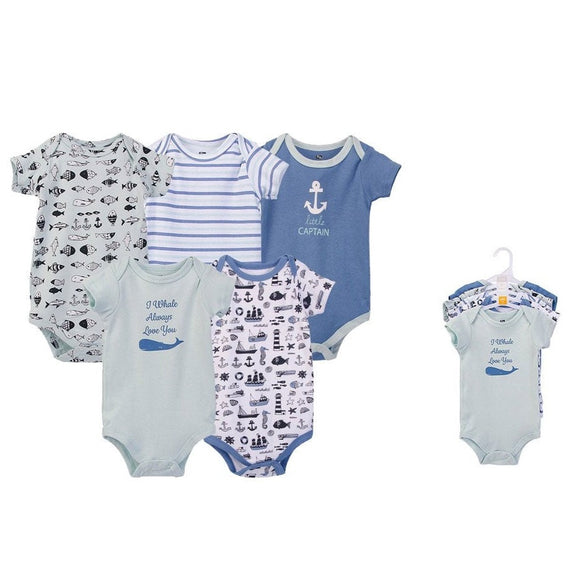 Hudson Baby 5pcs Bodysuit Short Sleeve Set (0-3m/3-6m/6-9m/9-12m)