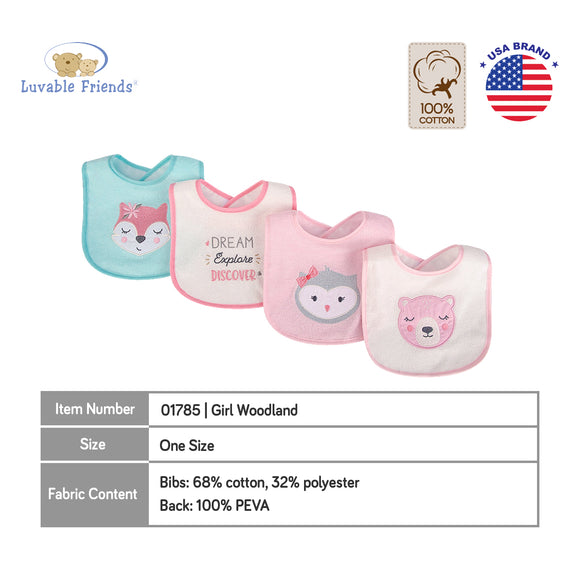 Luvable Friends 4pcs EMB Bib With PEVA Back