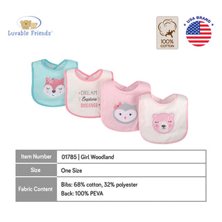 Buy girl-woodland Luvable Friends 4pcs EMB Bib With PEVA Back