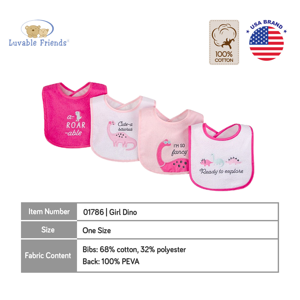Luvable Friends 4pcs EMB Bib With PEVA Back