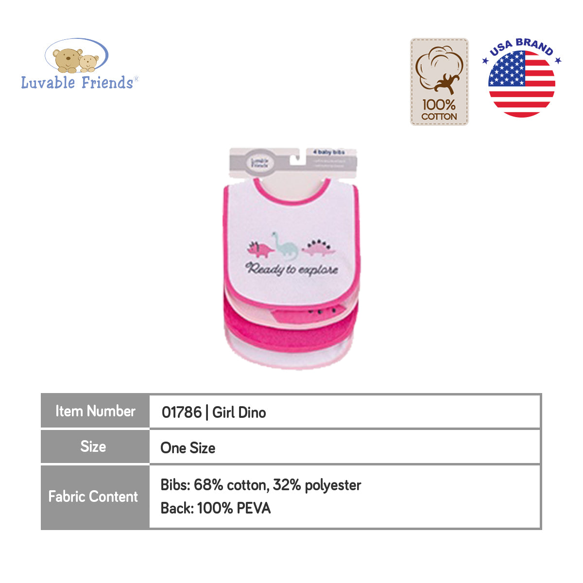 Luvable Friends 4pcs EMB Bib With PEVA Back