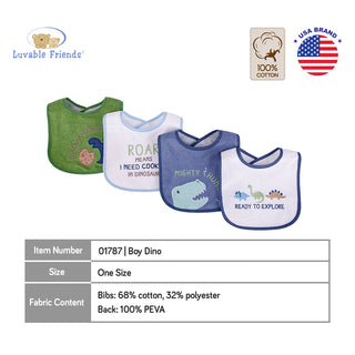 Buy boy-dino Luvable Friends 4pcs EMB Bib With PEVA Back