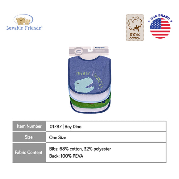 Luvable Friends 4pcs EMB Bib With PEVA Back