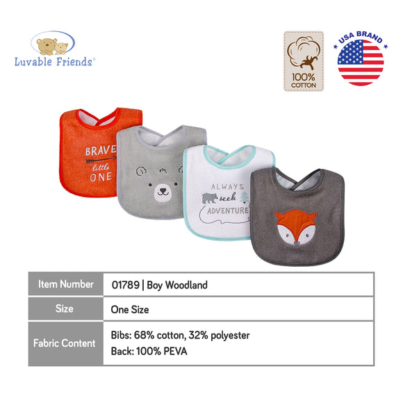 Luvable Friends 4pcs EMB Bib With PEVA Back