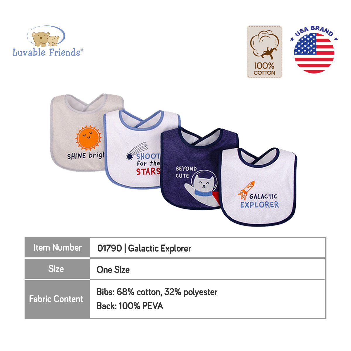 Luvable Friends 4pcs EMB Bib With PEVA Back