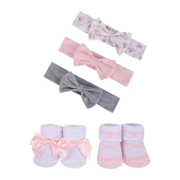 Hudson Baby 5pcs Headband & Socks Set (0-9M)