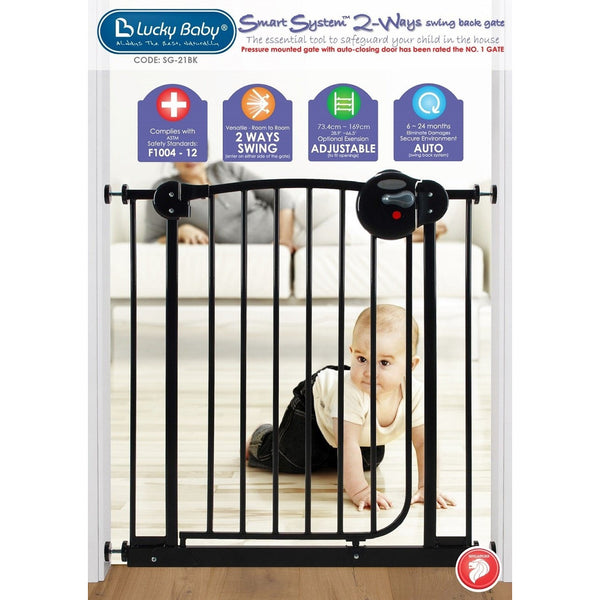 Lucky Baby Smart System 2 Ways Swing Back Steel Gate - Black