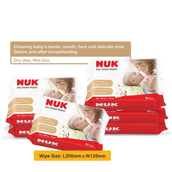 NUK Dry Cotton Baby Wipes (For dry and wet usage) (80s x 3packs) / (80s x 6packs) / (80s x 12packs)(Promo)