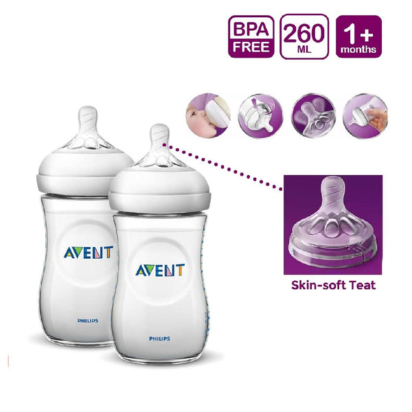 Philips Avent Natural Twin Pack Bottle 260ml with 2 Natural Grown Up Flow Teats (Promo)