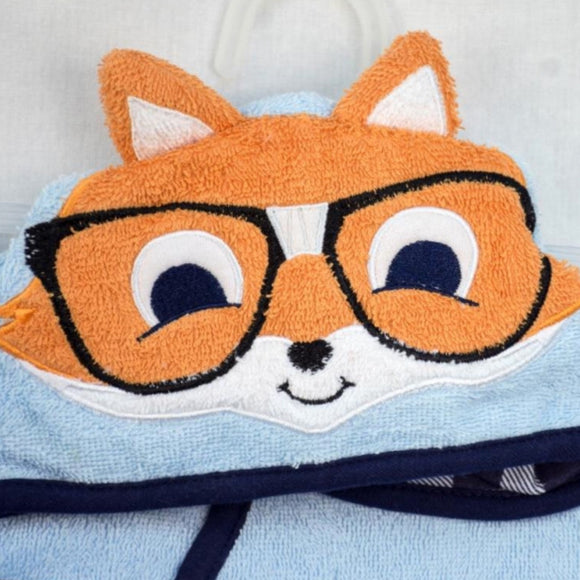 Hudson Baby Animal Face Hooded Bath Robe - Blue Fox
