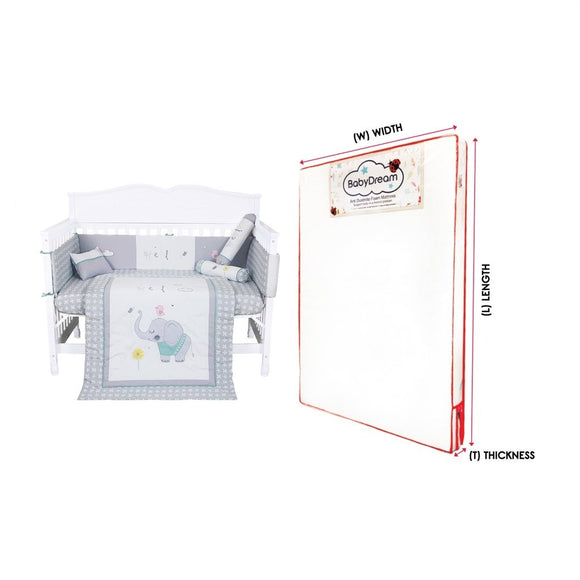 Italbaby Gina Baby Cot with 7 in 1 Premium Bedding Set and Anti-Dustmite Foam Mattress with Ventilation Holes