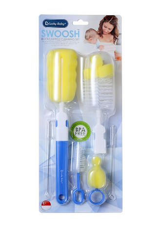 Buy blue Lucky Baby Swoosh 6pcs Bottle/Nipple Cleaning Brush Set