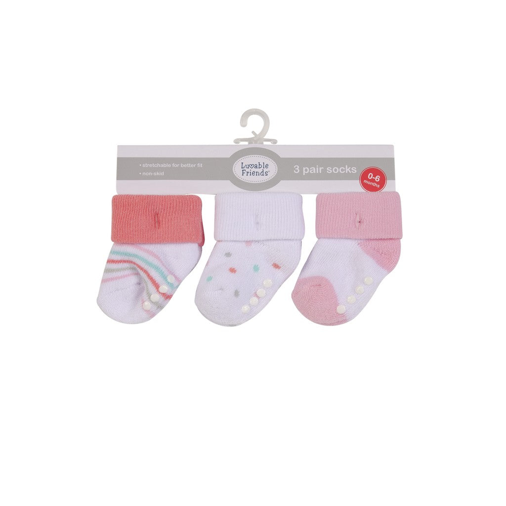 Luvable Friends 3pcs Baby Terry Socks With Non-Skid
