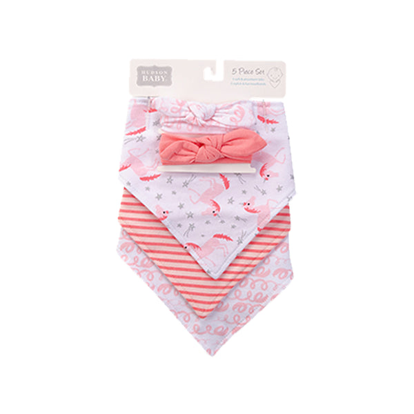 Hudson Baby 5pcs Bandana Bib & Headband Set