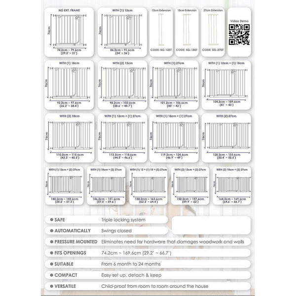 Lucky Baby SG03 Smart System Swing Back Steel Gate - White