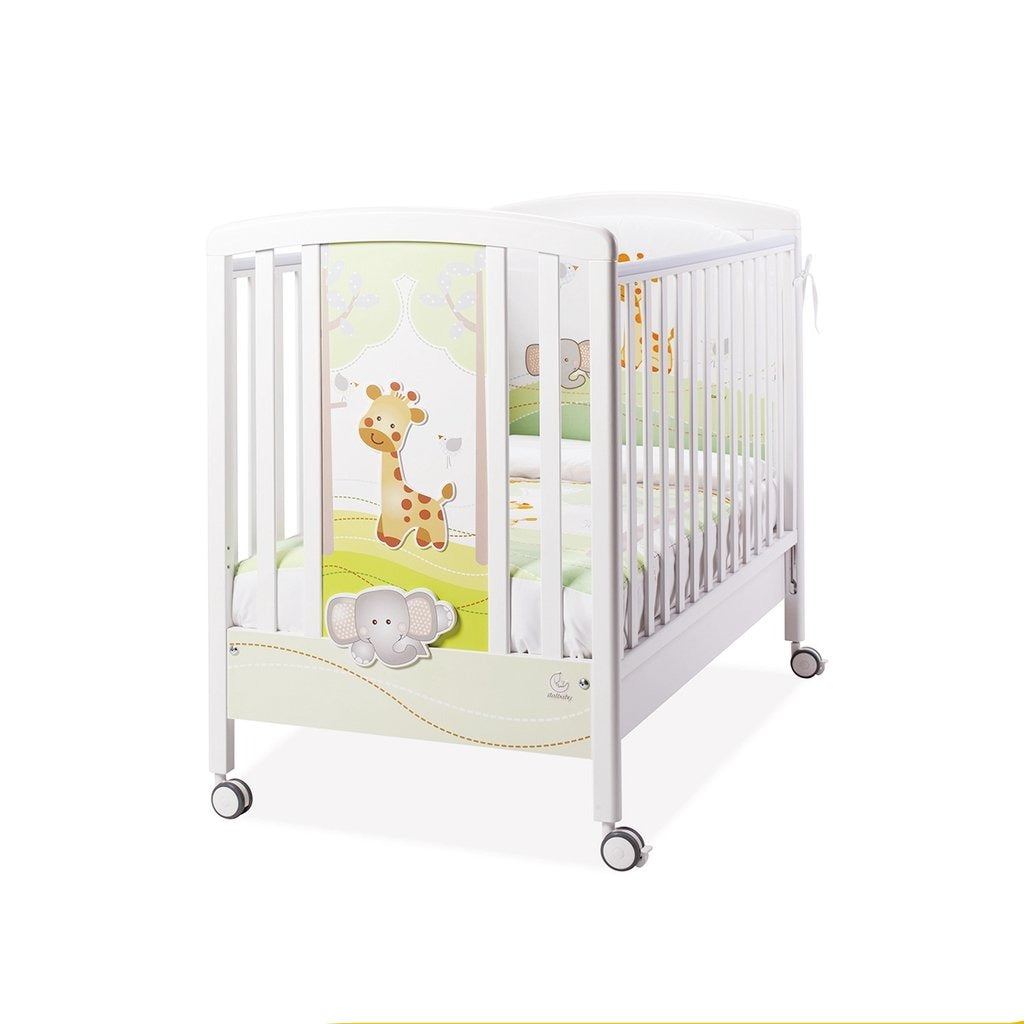 Italbaby Gina Baby Cot with 7 in 1 Premium Bedding Set and Anti-Dustmite Foam Mattress with Ventilation Holes - 0