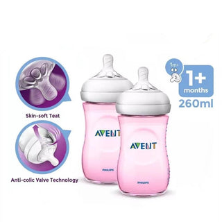 Philips Avent Natural Baby Bottle Twin Pack 260ml (Pink/ Blue)