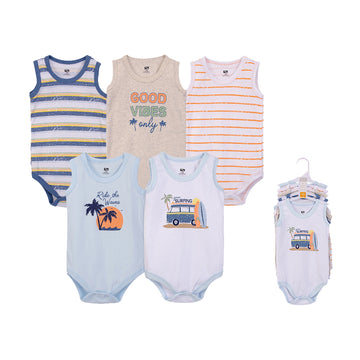 Hudson Baby Sleeveless Bodysuits Set 5pcs (0-3 /3-6 /6-9 /9-12mths) - 0