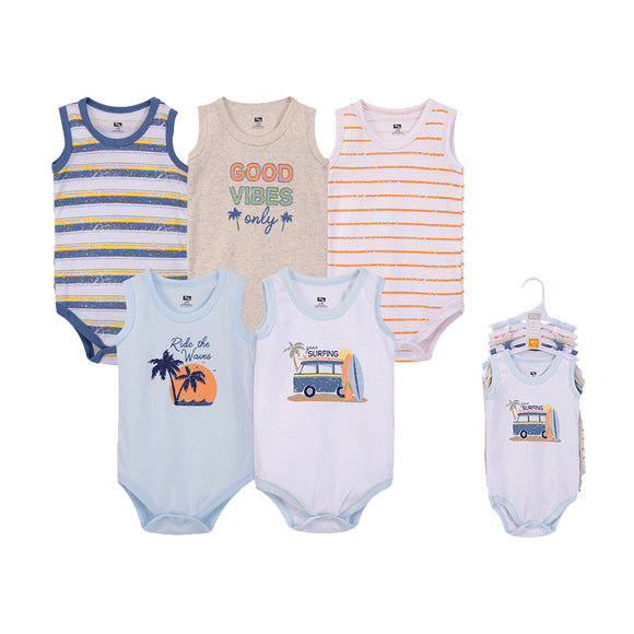 Hudson Baby Sleeveless Bodysuits Set 5pcs (0-3 /3-6 /6-9 /9-12mths)