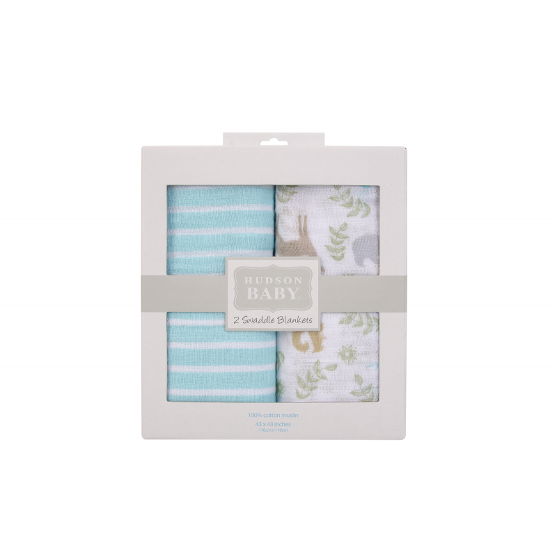 Hudson Baby 2pcs Muslin Swaddle Blanket
