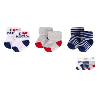 Buy i-love-mom-blue Hudson Baby 3pcs Terry Socks With Non-Skid (0-6M)