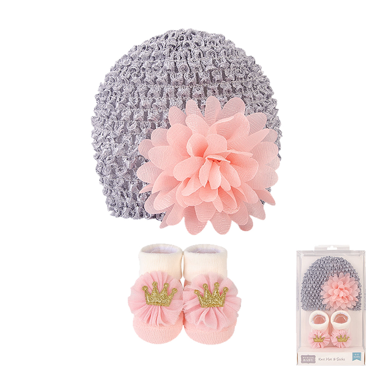 Hudson Baby 2pcs Knit Hat And Sock Set (0-9m)